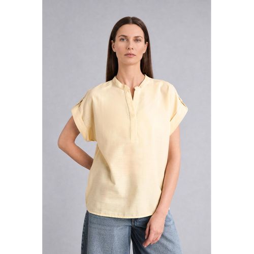 Blouse à col rond et manches courtes jaune en coton flammé Coupe régulière