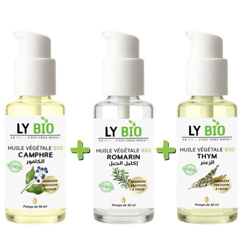 PACK HUILE CAMPHREE 50ML - POMPE + HUILE ROMARIN 50ml - POMPE + HUILE THYM 50ML - POMPE