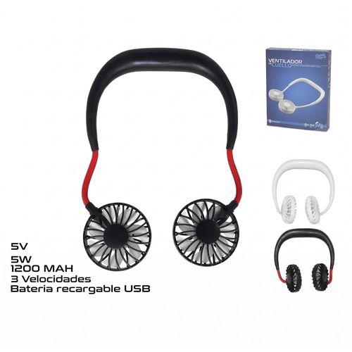 Ventilateur de cou - USB Portable 1200mAh - Rechargeable 3 Vitesses - Noir et Rouge - Lot de 2