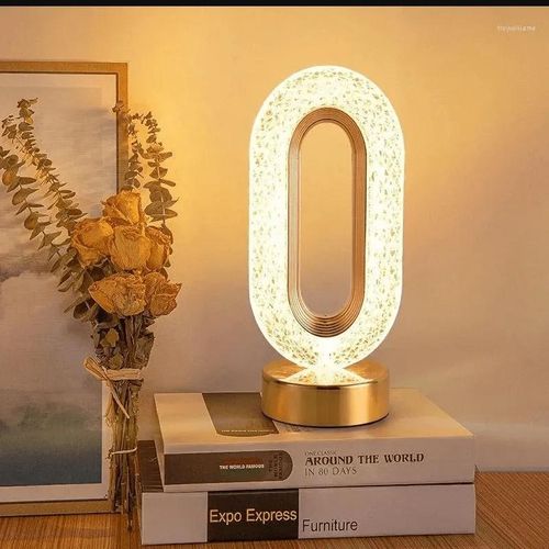 Lampe de Table LED Tactile en Cristal Rechargeable USB - Veilleuse de Chevet Moderne Design Oval Doré pour Chambre, Salon et Décoration
