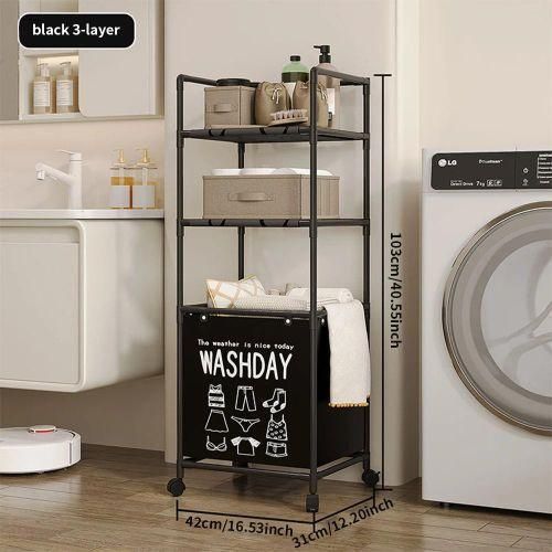 Support de rangement avec roulettes, panier à linge avec cadre en métal, sac détachable, grand panier à vêtements sales, salle de bains