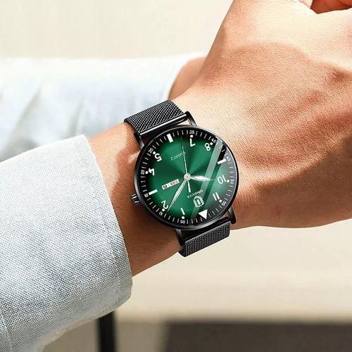 Montre Homme Élégance Moderne avec Bracelet en Maille Acier et Affichage Jour & Date