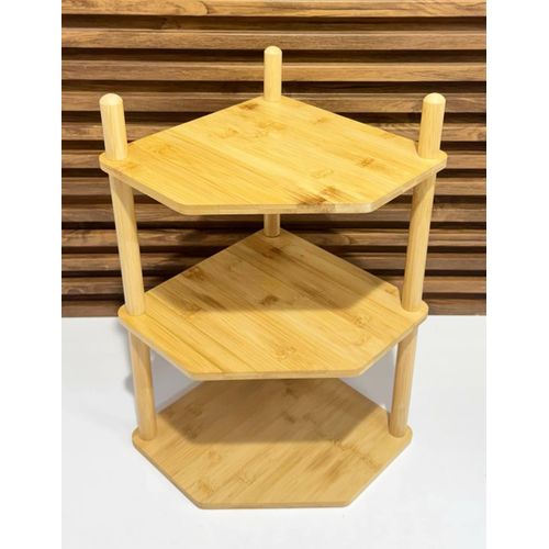 Étagère d'Angle en Bambou à 3 Niveaux - Rangement Organiseur d'Angle pour Cuisine et Salle de Bain