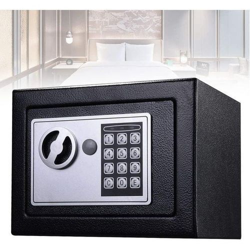 Coffre Fort à Serrure Électronique Avec Code PIN et 2 Clés, Fixations Murales et au sol 23 x 17 x 17 cm