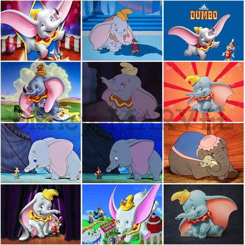 12 poster A5 Peinture diamant thème dessins animés Disney Dumbo