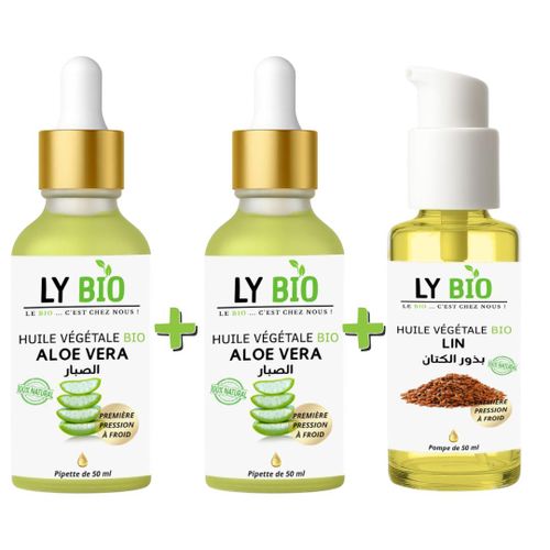 PACK 2 X HUILE ALOE VERA 50ml - PIPETTE + HUILE LIN 50ML - POMPE