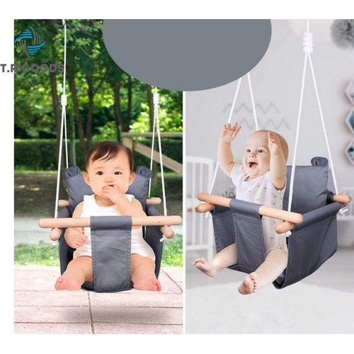 Balançoire bébé en bois, Lavable, Ceinture de sécurité et accessoires de fixation inclus, Balançoire enfant intérieur/extérieur, Balançoire bébé jardin réglable en hauteur, De 6 mois à 4 ans.