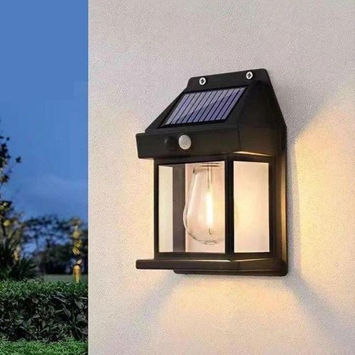 Lampe Solaire Extérieure à Filament de Tungstène – Applique Murale Étanche IP65 avec Détecteur de Mouvement, Éclairage Décoratif pour Jardin, Terrasse et Cour