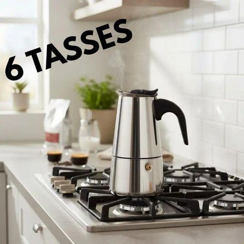 Machine à café italienne en acier inoxydable 6 tasses – durable, résistante à la chaleur et pratique pour usage quotidien