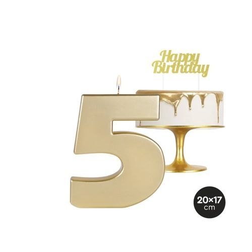 Bougie chiffre 5 métallisé doré (20 cm)