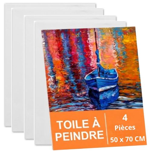 Toile à Peindre sur Châssis Bois 50 x 70 cm – Lot de 4 Canvas en Coton pour Peinture Acrylique et Huile – Toile Blanche avec Cadre en Pin