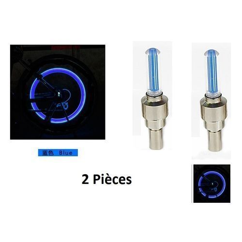 2 Pièces Voiture Led s'allume avec le mouvement de la roue Lumière Vélos motos Valve LED-Bleu