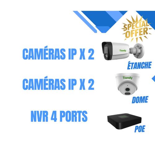 KIT DE 4 CAM IP POE FULL HD ET NVR 4K POE 4PORTS