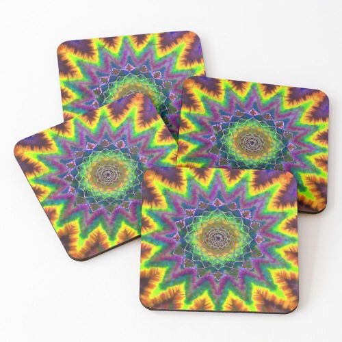 4 Dessous de Verre Étoile arc-en-ciel tie-dye sous tasse unique