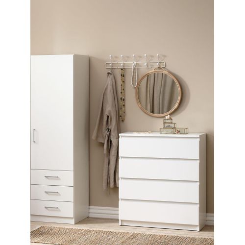 Patère Murale Blanche 5+5 Crochets Acier et Pin Massif 65cm Robuste Design Moderne pour Entrée Chambre