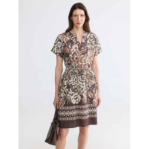 Robe en popeline à motifs à encolure en V échancré