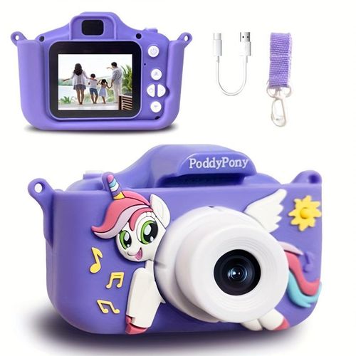 كاميرا رقمية عالية الدقة للأطفال مع غلاف حماية ناعم بشكل وحيد القرن، مع بطاقة SD بسعة 32 جيجا بايت