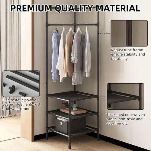 Porte-manteau d'angle Autoportant Multicouche Rangement Vertical avec Étagères et Crochets pour Entrée ou Bureau