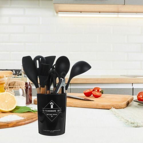 Lot de 12 Ustensiles de Cuisine en Silicone avec Support à Cuillère – Résistants à la Chaleur