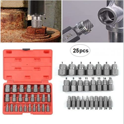 Lot de 25 outils d'extraction de boulons et de vis, facilité d'extraction des boulons endommagés