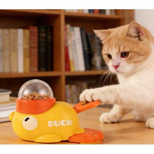 Jouets interactifs amusants pour chats et chiens Un distributeur manuel de nourriture en forme de petit canard jaune, facile à nettoyer et durable, convient à tous les chats et chiens