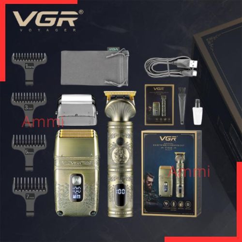 V-649 Kit tondeuse et rasoir doré avec grille en titane et lame en T amovible, rasoir électrique pour hommes, Kit tondeuse à cheveux et barbe professionnelle sans fil rechargeable