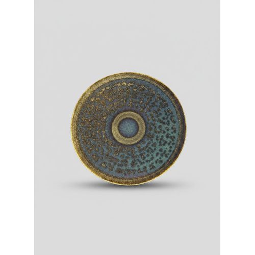 Assiette de Table Ronde Décorative, Or et Bleu-Vert, 1 Pièce