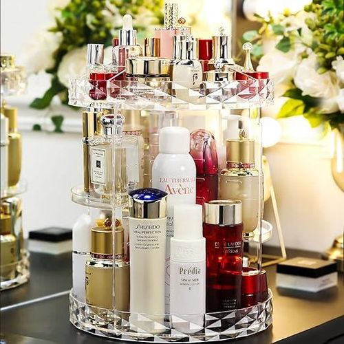 Organisateur Maquillage avec Rotation à 360° - Design Transparent et Ajustable pour Coiffeuse