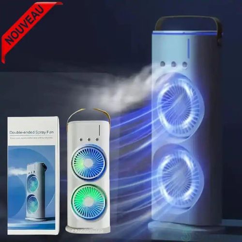 Ventilateur Rafraîchisseur d'Air à Double Tête, 3 Vitesses, Rechargeable USB avec Télécommande