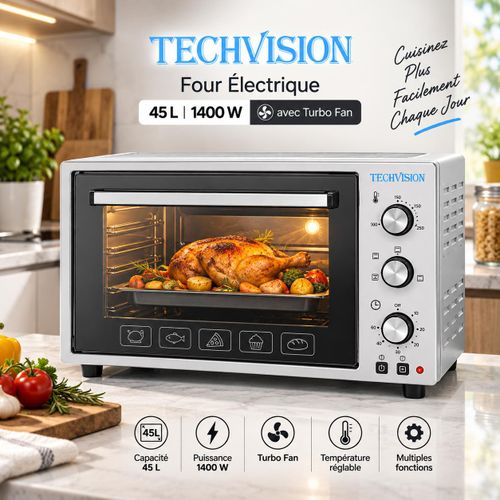 Four Électrique HeatPro 45L 1400W Turbo Fan avec double vitrage minuterie intégrée, TV45-F01