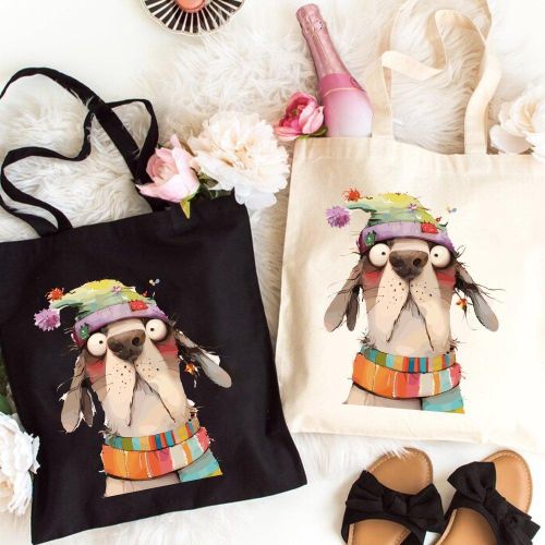 La Variation de Couleur est un Processus Normal, pas un Défaut - Sac Fourre-Tout Esthétique pour Chien avec Imprimé de Chien en Dessin Animé, Grand Format, Style Simple et Tendance, Sacs Durables pour Pique-nique Extérieur, Fête, Voyage, Shopping