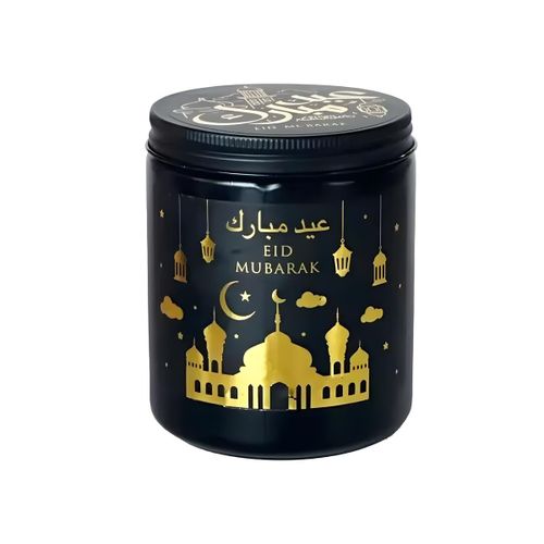Bougie Parfumée - Cire Naturelle & Design Festif - Ambiance Eid Mubarak - Noir et Or