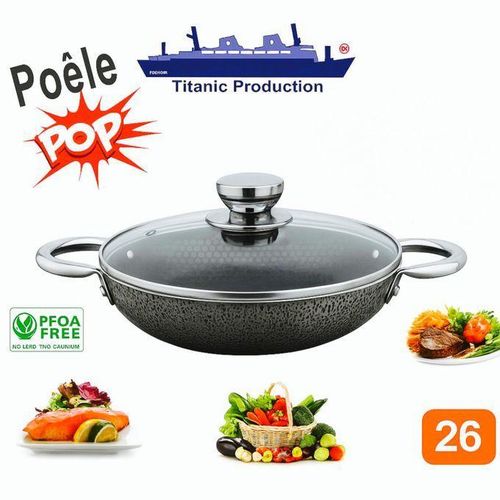 Poêle Antiadhésive en Aluminium 26 cm avec Couvercle en Verre Cuisson Saine et Rapide