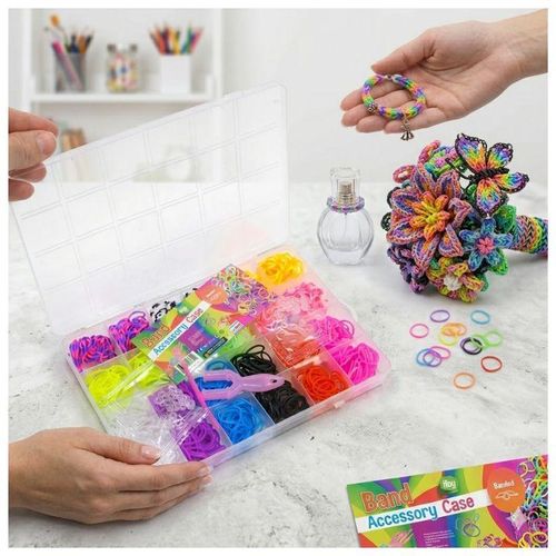Kit créatif de fabrication de bracelets élastiques en caoutchouc multicolores avec boîte de rangement organisatrice à compartiments pour enfants et adolescents activité de loisirs créatifs bricolage de bijoux fantaisie DIY éducatif et ludique