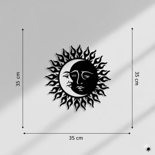 Tableau mural noir représente une union du soleil et de la lune en bois MDF 35*35CM