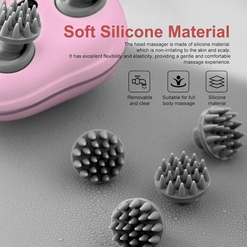 Masseur electrique pour cuir chevelu et corps, Appareil de massage electrique rechargeable pour tete cou bras et jambes, Masseur portable avec têtes en silicone pour relaxation et animaux de compagnie