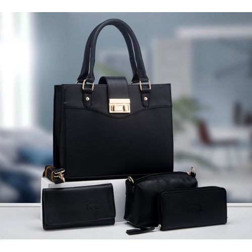 Ensemble de Sacs à Main 4-en-1 pour Femme - Noir Élégant - Avec Pochette, Portefeuille et Porte-monnaie