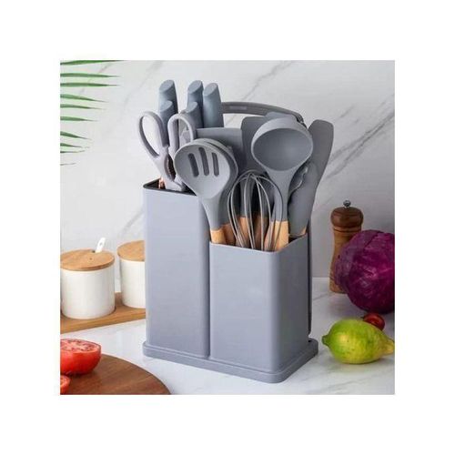 Ensemble de ustensiles de cuisine 19 pcs avec support de Silicone-Noir