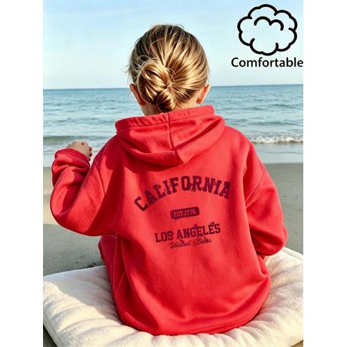 Sweat à capuche pour filles, Haut tendance sur le thème de la Californie Los Angeles rétro américain, Sweat-shirt confortable, Motif imprimé de lettres rétro, Vêtements pour filles Nouvelle mode Automne Hiver Chaud Mode Individuelle Imprimé