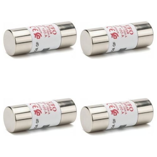 Lot de 4 - Fusible Cylindrique - 22x58mm, 100A, 500V - Protection Électrique - Usage Professionnel