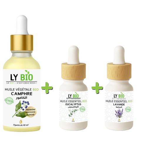 PACK HUILE CAMPHREE 50ML - PIPETTE + HUILE ESSENTIEL EUCALYPTUS 10ML + HUILE ESSENTIEL LAVANDE 10ML