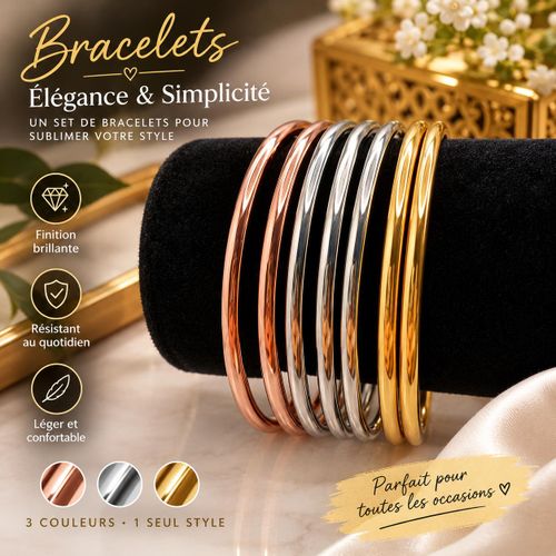 Lot 7 Bracelets Fins Élégantsen en acier inoxydable -Doré, Argenté & Rose Gold taille 7