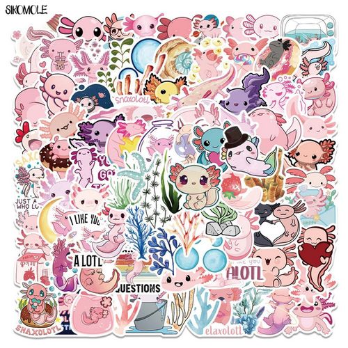 25 D02 Mixed Cartoon Pet Salamander Axolotl Kawaii Stickers Animals DIY Toys Bicycle