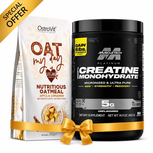 Pack Prise de Mass & Force Platinum 100% Creatine 400 g + Oat Flakes 200 g Apple & Cinnamon