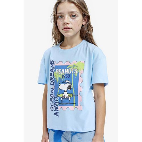 تي شيرت بطبعة سنوبي بأكمام قصيرة وياقة دائرية للبنات