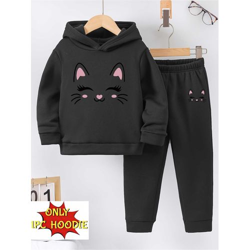 Une sweat à capuche chaud pour l'automne et l'hiver avec un motif imprimé Smiley Face et chaton, doublée en polaire