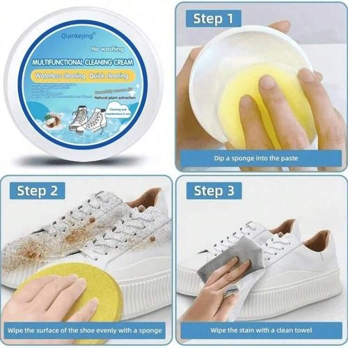 Crème Nettoyante Multifonction Sans Eau avec Éponge – Nettoyant Universel pour Chaussures,Cuir,Sneakers,Sacs,Canapés,Plastiques et Surfaces – Nettoyage Rapide, Protection et Brillance