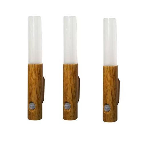 Pack Essentiel de 3 Lampes LED Détecteur de Mouvement PIR Imitation Bois, Sans Fil Rechargeables USB-C, Fixation Magnétique Adhésive, Éclairage Chaleureux pour Escalier, Couloir, Dressing & Chambre