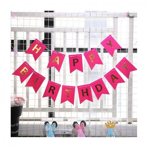 Guirlande Happy Birthday rose-fushia/doré en carton pour la décoration d'anniversaire
