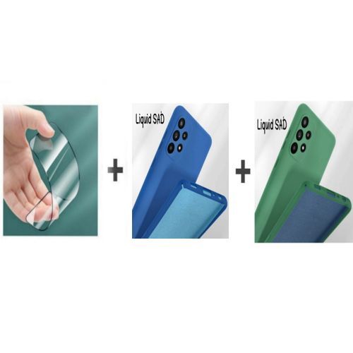 Pack : 2 pochette pour Samsung A13 souple silicone Bleu et Vert foncé + ciramik